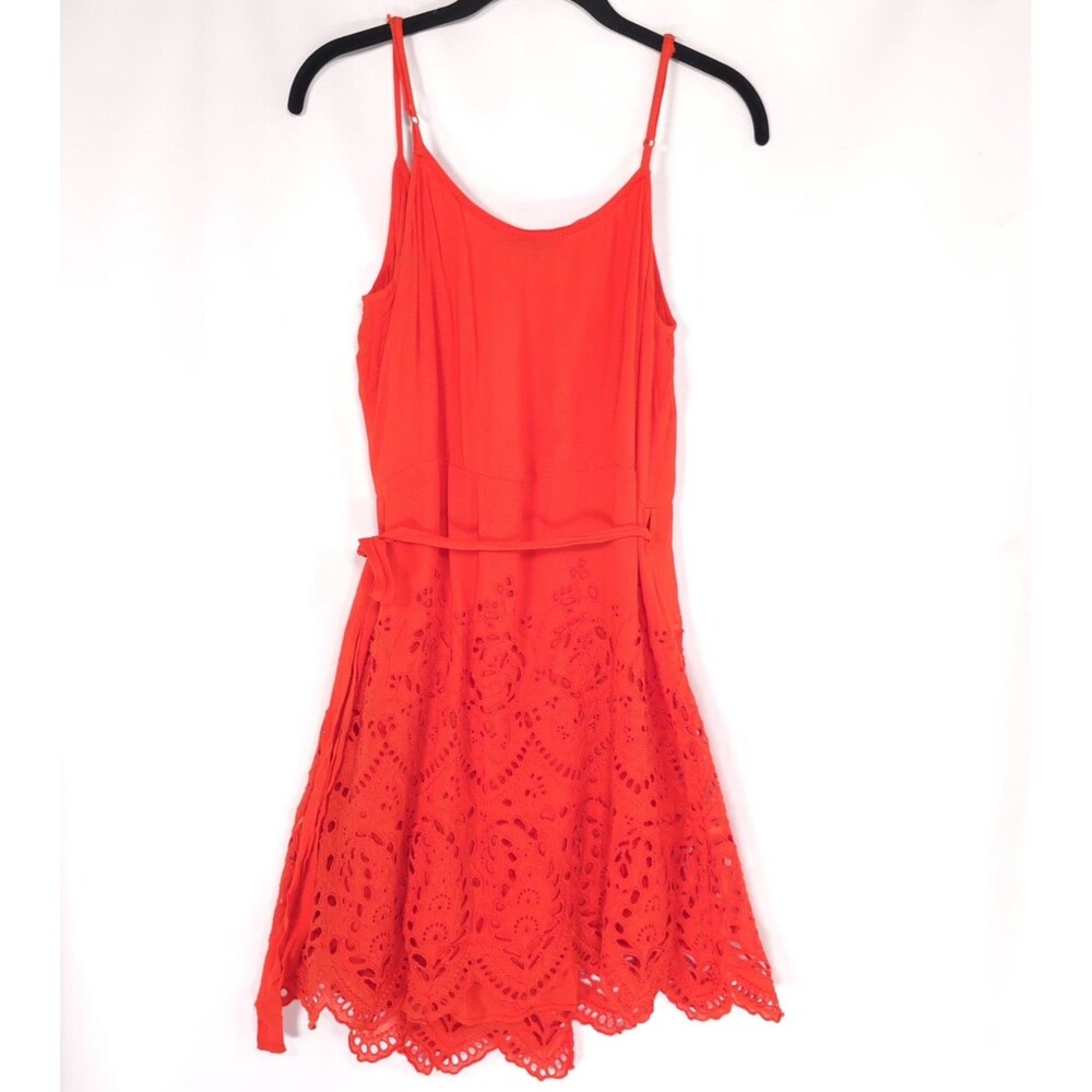 ALLSAINTS Women’s Mini Dress US 8 Eyelet Embroidered Wrap Orange AS305897R - Picture 6 of 10